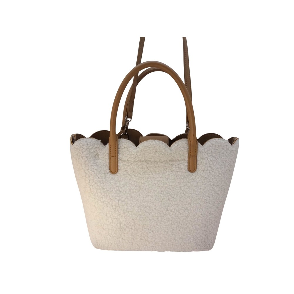 Aura Estelle Scalloped Sherpa Tote Bag Women Cream Excllent Faux Shearling - Picture 4 of 6